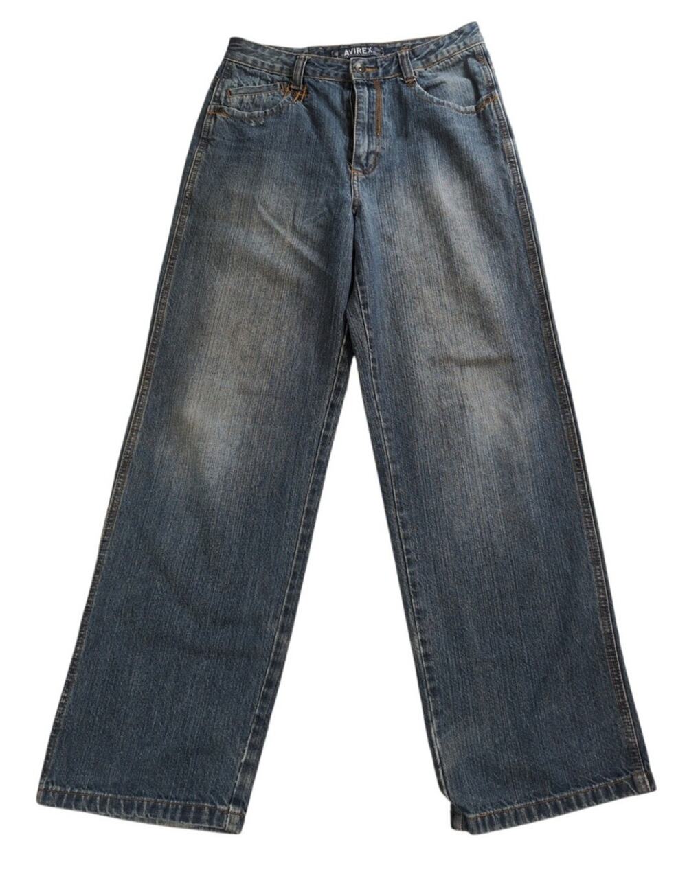 Y2K Avirex Baggy Wide Leg Jeans Blue Denim Womens Size 18 Streetwear Hip Hop